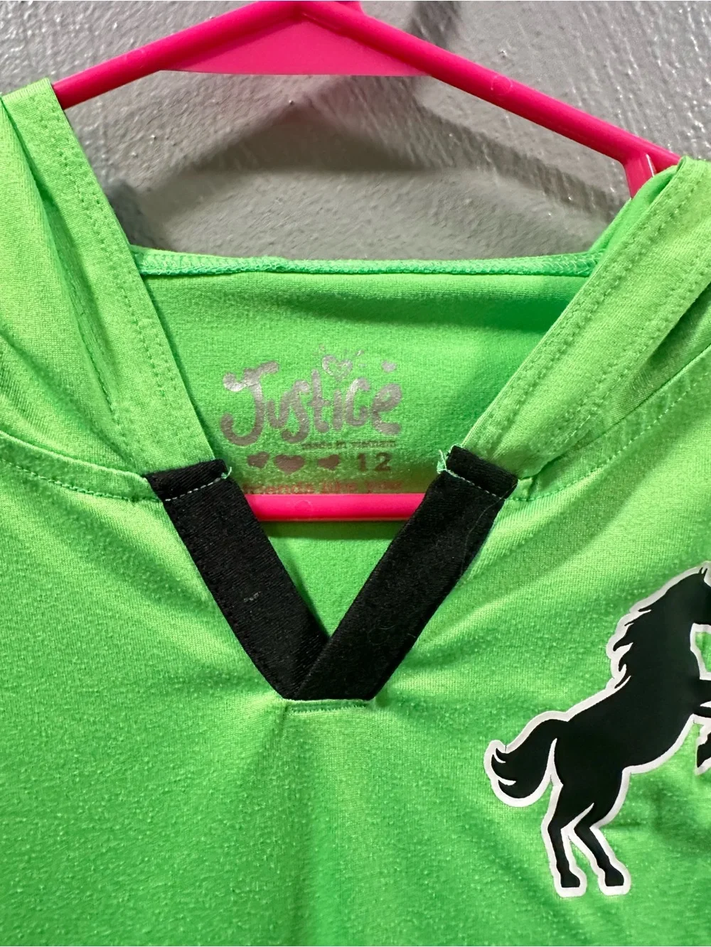 Justice Equestrian Neon Green Hooded Long-Sleeve Top with Horse Patch